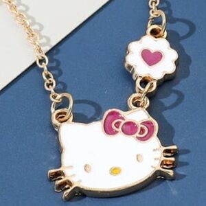 Sanrio Hello Kitty Y2k Necklace Women white with red bow on gold chain
